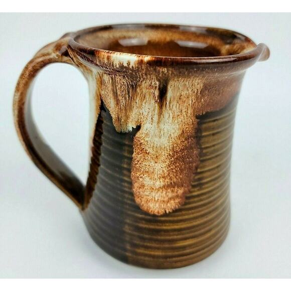 JK Dryden Original Pottery Pitcher Brown 5 Inches Drip Glaze Signed 1983 Brown - Picture 5 of 12
